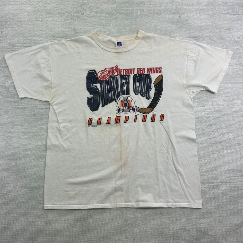 Vintage 90s Detroit Red Wings Stanley‎ Cup Shirt Size XL White Champions 1997